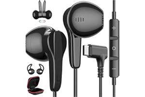 90° Right Angle USB C Headphones Wired for S10, Type C Earphones with Mic Stereo Magnet in Ear Wired Earbud for Samsung S25 S
