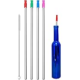 Wobye 4 Pieces 14" Extra Long 0.32" Big Wide Reusable Stainless Steel Metal Straws with Cleaning Brush & Silicone Tip for 128 100 75 64 40 oz Large Water Bottle, Tall Tumbler, Wine Bottle