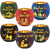 Jingmore 6 Pcs Votive Candle Holders, Colorful | Gold Interior Etched Christmas Snowflake Design, Tiki Style Votive Holders for Mantle Table Centerpiece, Flameless Candles