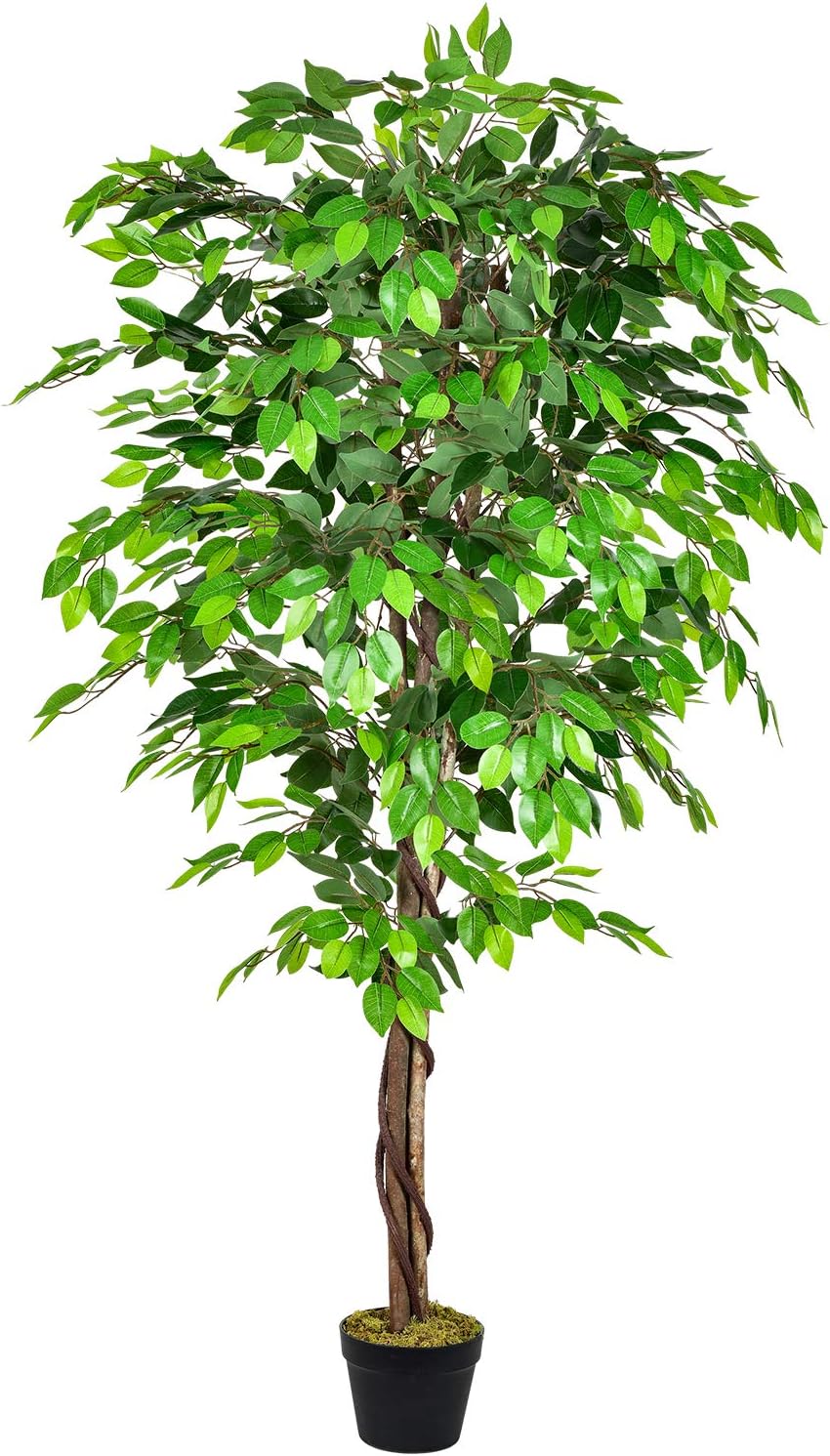 DearHouse 5.6ft Ficus Silk Tree, Artificial Tree Ficus Tree with Natural Trunk andPlastic Nursery Pot, Fake Plant for Living Room Balcony Corner Decor,Indoor-Outdoor Use