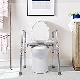 Raised Toilet Seat with Handles, Toilet Seat Riser for Seniors with Adjustable Height & Width, 350lb Handicap Elevated Toilet