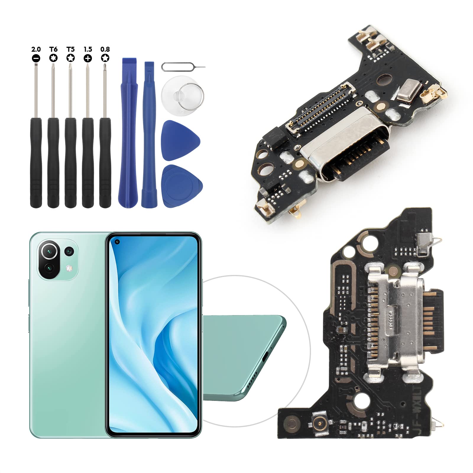 RongZy Charging Port Compatible with Xiaomi Mi 11 Lite 4G/5G, USB Dock Connector Replacement for Xiaomi Mi 11 Lite 4G/5G Flex Cable, 4 Pin Male-to-Male, 5V 3A, Phone Part Cable
