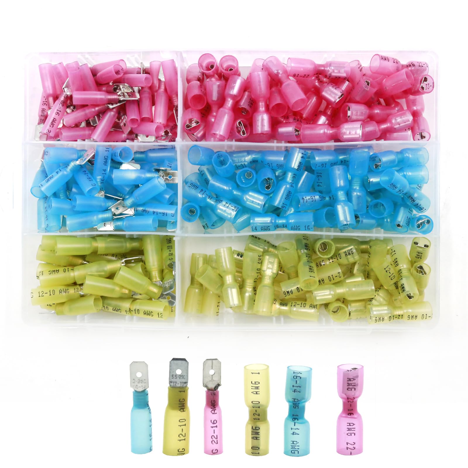 Hoypeyfiy 220Pcs Wire Spade Connectors, Waterproof Heat Shrink Terminal Connectors kit, Copper Wire Terminal Connectors Kit for Watercraft Electronics Automotive Crimp Connectors