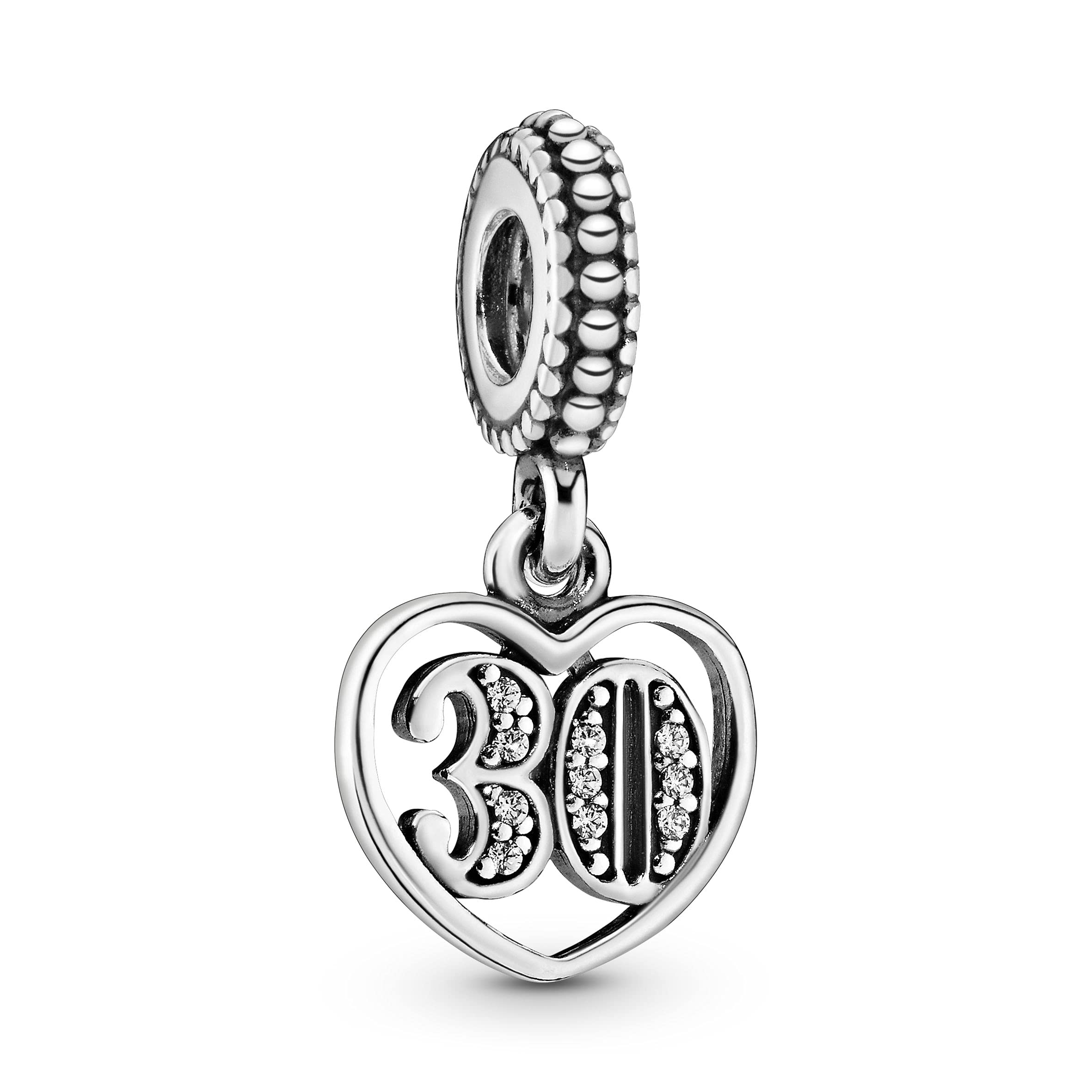 PANDORA Moments Women's Sterling Silver 30 Years of Love Cubic Zirconia Dangle Charm for Bracelet, No Box