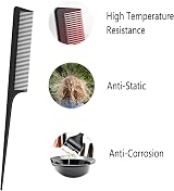 JeoPoom Carbon Hair Comb Fine Tooth 225x24mm Break-Proof Antistatic view 2