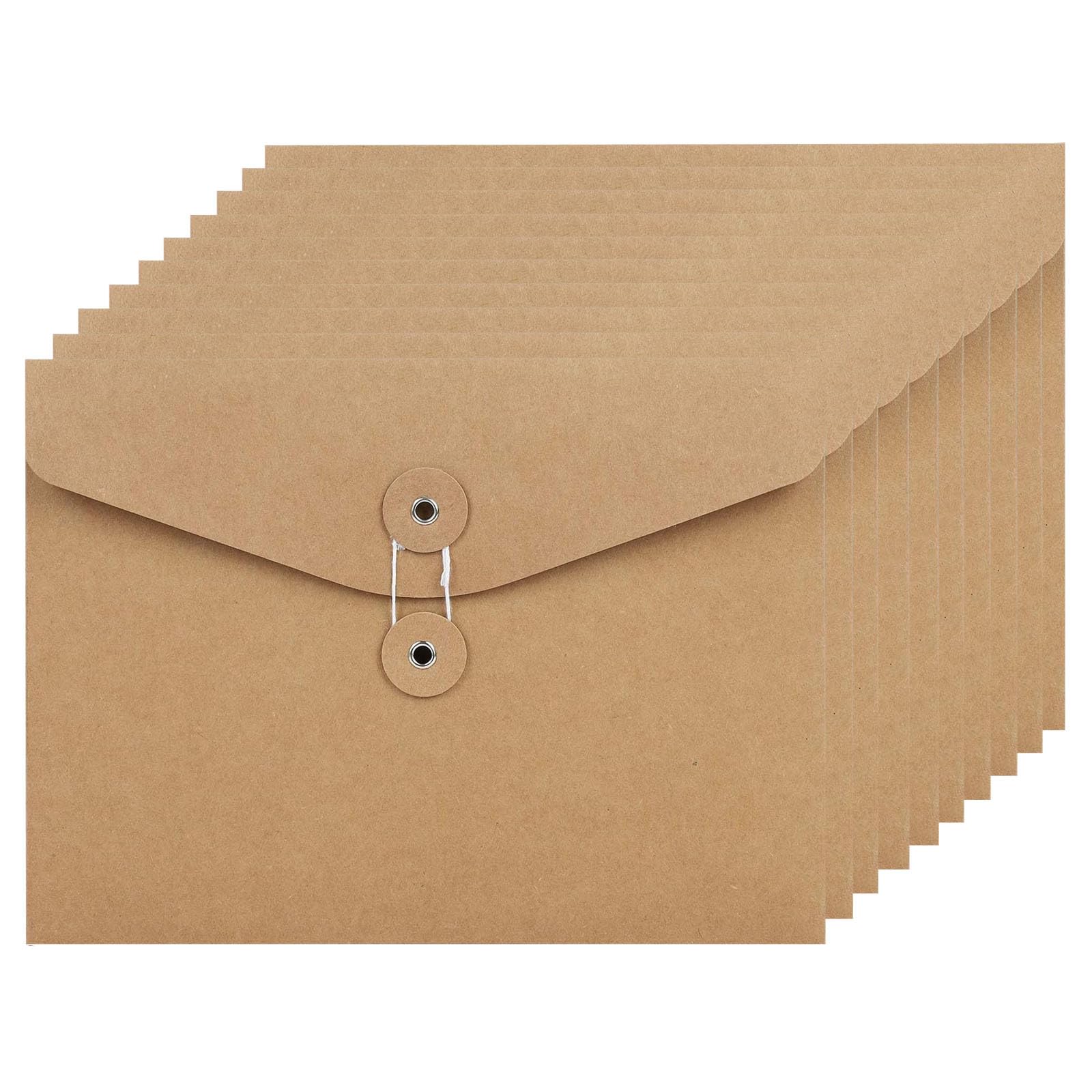 10 Pcs A5 Kraft Paper Envelopes File Folders Pockets Project Folder Documents Paper Wallet Bag with String & Button Closure Portfolio Paperwork Organiser Presentation Pouch for Office School Home