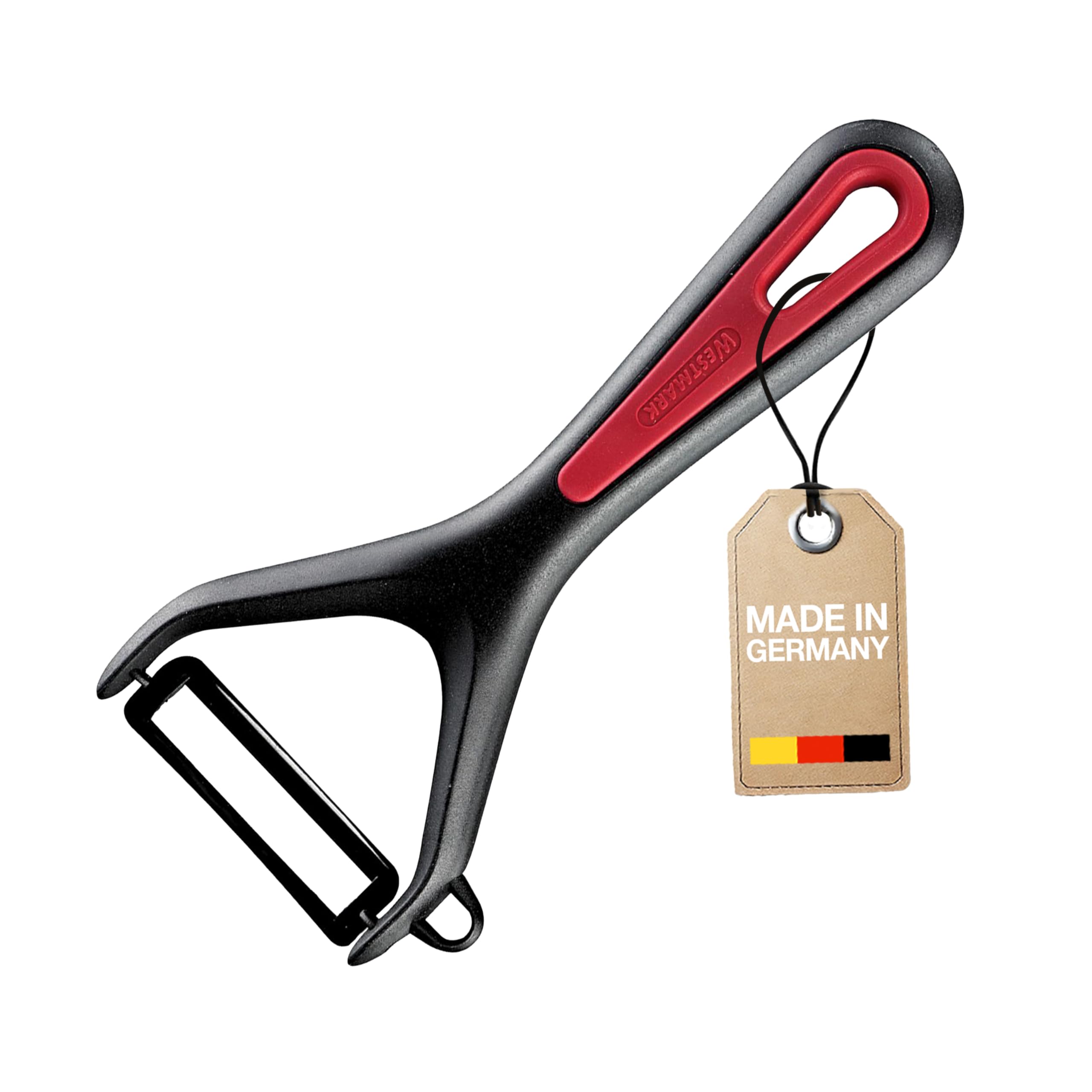 Westmark Vegetable and asparagus peeler with ceramic blade and cookie cutter, gallant, black/red, 291122E1