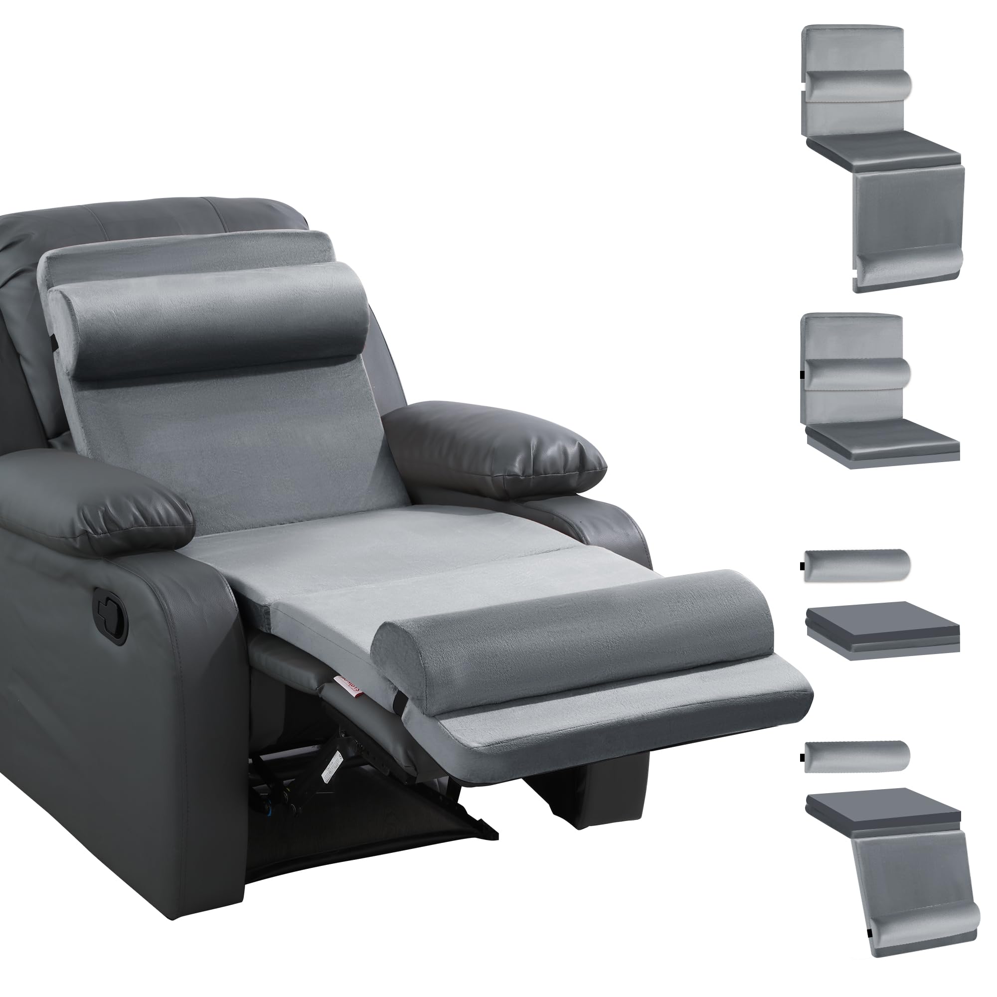 Photo 1 of HOMBYS 5-in-1 Recliner Seat Cushion for Elderly+Lumbar Support Pillow + Leg Pad, with Adjustable Half Moon Neck Pillow & Footrest, Foam Filling with Velvet Fabric, Thick & Non-Slip, Grey