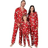 Weixinbuy Christmas Family Matching Pajamas Set Long Sleeve Button Down Pjs Set Holiday Sleepwear for Women/Men/Kids