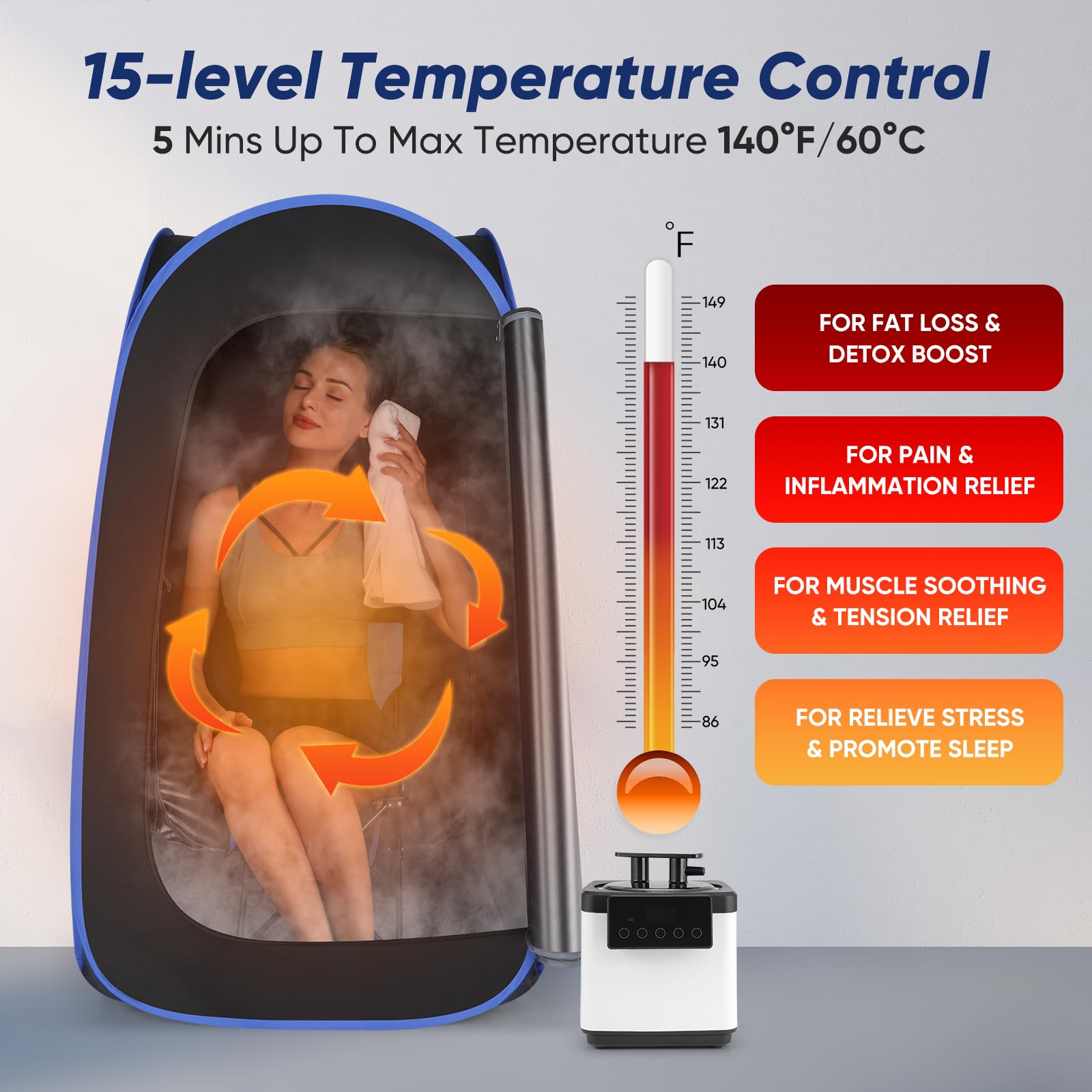 IvyBess Upgraded Portable Sauna for Home, Sauna Box with 2.6L 1000W Steamer, Portable Sauna for Home with Sauna Tent, Chair, Remote Control (Blue)