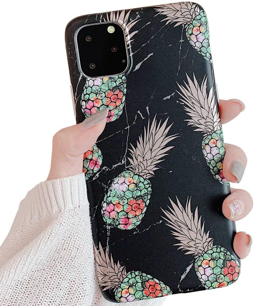 iPhone 11 Pro Max Case, ooooops Glitter Shiny Golden Pineapple Pattern with Black Marble Design, Slim Fit Clear Bumper Soft Full-Body Protective Phone Case Cover for iPhone 11ProMax(Flower Pineapples)