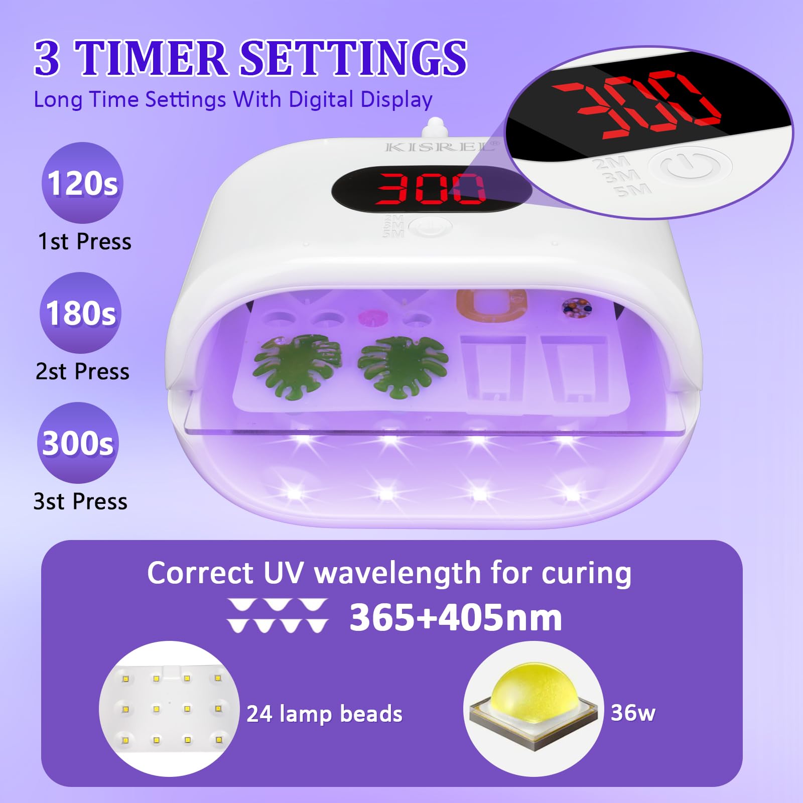 KISREL UV Light for Resin, Large Double-Sided Light with UV Flashlight, 2-in-1 Detachable Resin Curing Machine, 3-Speed Digital Display, 36w Fast Curing Lamp for Crafts, Jewellery Making