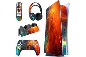 PlayVital Orange Star Universe Full Set Skin Decal for ps5 Console Disc Edition, Sticker Vinyl Decal Cover for ps5 Controller & Charging Station & Headset & Media Remote
