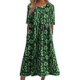 domirica St Patricks Day Dresses for Women Crewneck Short Sleeve Empire Waist 2025 Summer Casual Holiday A Line Maxi Dress