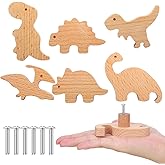 Qunclay 6 Sets Wooden Animal Dresser Knob Drawer Pull, Dinosaur | Wood Drawer Pulls with Screws Furniture Pulls Handles for Nursery Home Bedroom Kitchen Cabinets Hardware Cupboard