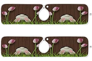 MNSRUU 2 Pack Faucet Splash Catcher Easter Bunny Bottom Tulips Flowers Sink Mat for Faucet Absorbent Kitchen Guard Drip Catcher Drying Mat for Farmhouse Barthroom Bar,M