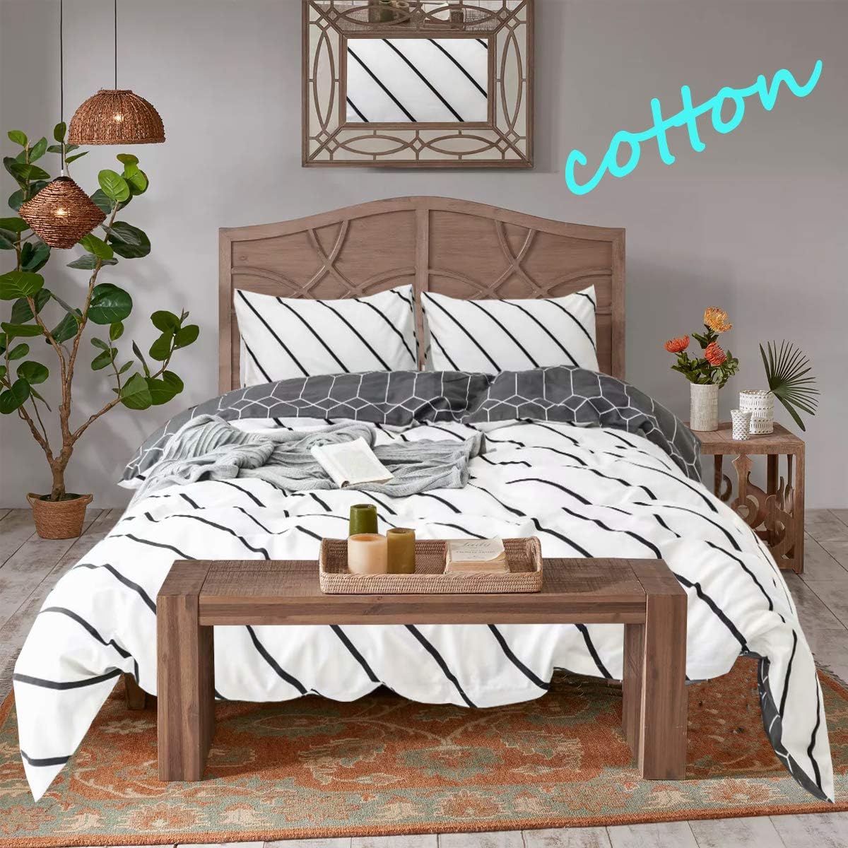 Wellboo Striped Duvet Covers Black and White Slanted Striped Bedding Sets Cotton Twin Reversible Grey Abstract Geometric Adult Women Men Teens Comforter Covers Diagonal Striped Soft No Comforter