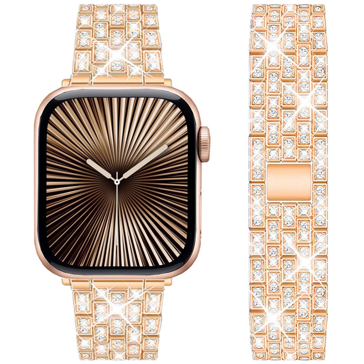DEALELE Strap Compatible with Apple Watch 49mm 45mm 44mm 42mm, Bling Rhinestone Diamond Metal Replacement Bands for iWatch Series 9/8 / 7/6 / 5/4 / 3 / SE/Ultra Women Men, Rosegold