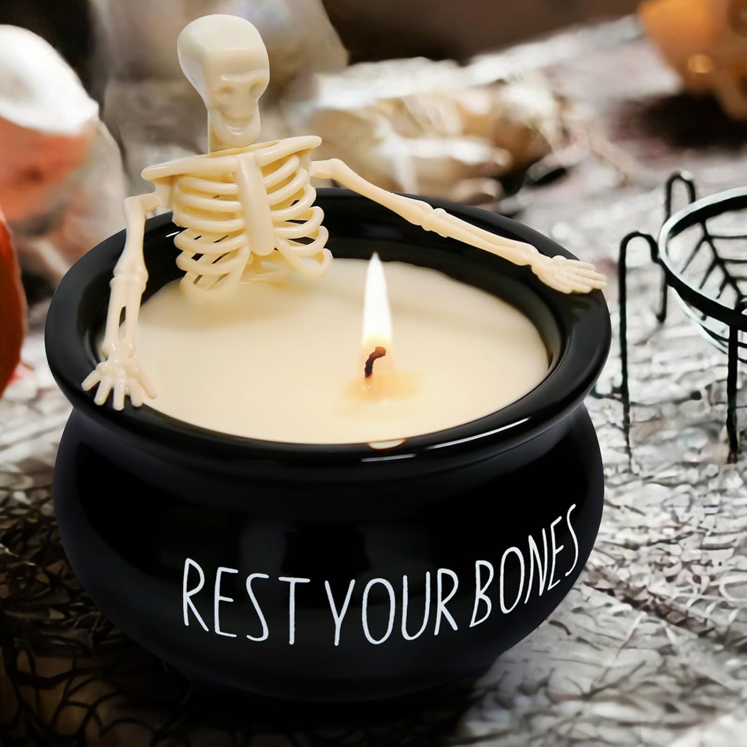 Candles & Holders - Halloween Decorations - Halloween Decor - Halloween Skeleton Candles - Vintage Farmhouse Gothic Decoration for Home Indoor Room Tables - Gag White Elephant Birthday Gifts for Adults Women