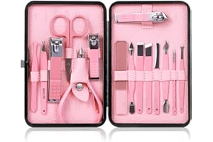 QLNE Manicure Set Pedicure Kit Nail Clippers Set Fingernail Clipper Set Ingrown Toenail Nail Kit Scissor Nail Trimmer Kit 15 Pieces Travel Nail Kit Care Grooming Tools with Fine Case Fine GIF (Pink_15in1)