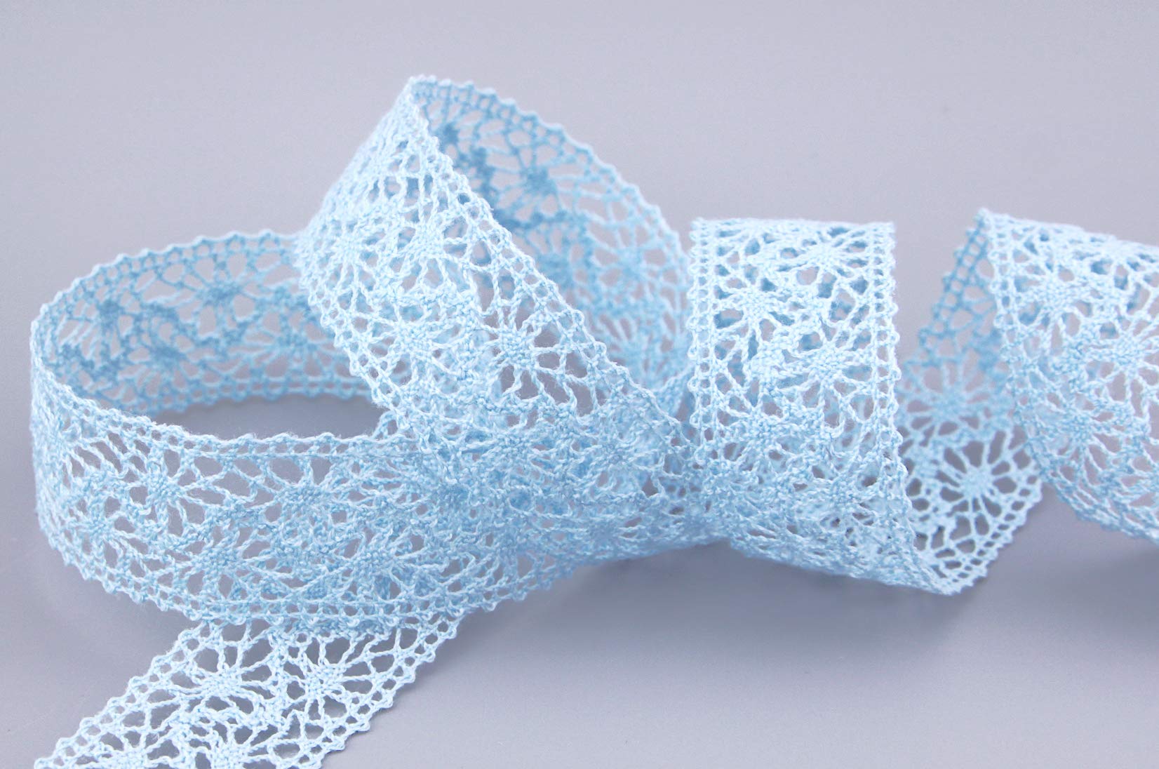 finemark Emma Lace Ribbon 15 m x 2.5 cm Light Blue (Cotton) - Sold by the Metre Crochet Ribbon, Lace Trimming for Sewing and Decorating