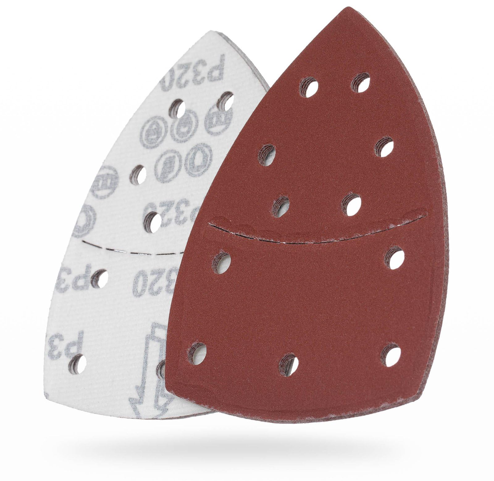 YoiYee 320 Grit Sanding Sheet Set, Mouse Detail Sander Sandpaper, Delta Triangular Sand Paper Pad, Hook and Loop Fastening, 11 Holes, Accessories for Multi-Sander, Red, 10 Pack