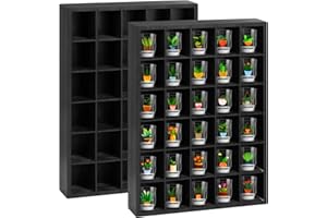 LEIFEOSH 2 Pcs Shot Glass Display Case, Black Wooden Shot Glass Shelf with Removable Shelves, Wall Mounted Shadow Box Thimble Display Case, 30 Slots