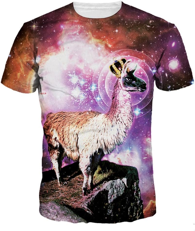 Purple Galaxy Kawaii Goat T-shirt comfortable Cotton Tees for Adult , (L=US M)