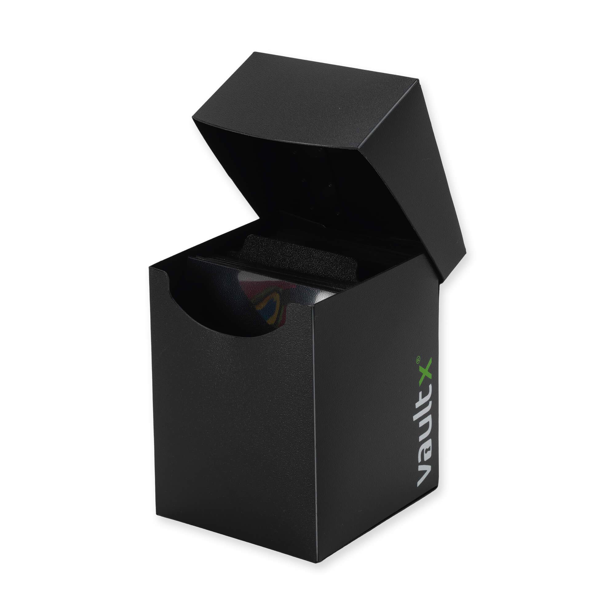 Vault X Trading Card Deck Box and 150 Black Card Sleeves, fits 100+ Sleeved Cards, Large Standard, Holder Storage Box, for MTG Commander Game, TCG (Black)