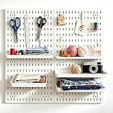 PSLER 22"&times;22" White Pegboard Kit with 17 Accessories, Garage Office Storage | Pegboard，Complete Hooks Accessories Kit, Multi-scene Organizer, Wall Mount Space Saving,Fits All Wall Surfaces