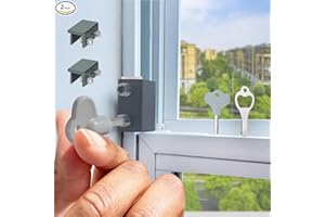 AUSWAUR Window Locks,(2 Sets) Sliding Window Locks with Key,Window Locks Security for Up and Down Windows,Adjustable Aluminum Window Stopper,Easv to Install Vertical Window AC Unit Security Lock (Gray)
