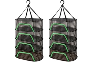 WALLBIG 2-Pack Herb Drying Rack,4 Layers Mesh Drying Rack,Hanging Herb Drying Rack with Zipper,Foldable Mesh Drying Rack with Hook for Herbs,for Outdoor Indoor (Black)