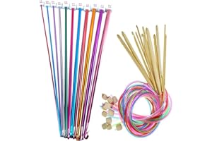23 Pcs Tunisian Crochet Hooks Set, 11 Aluminum Tunisian Crochet Hook and 12 Tunisian Bamboo Crochet Hook with Cable & Beads S