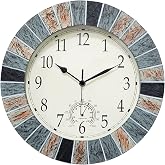UMEXUS Outdoor Clocks for Patio Waterproof with Thermometer Combo, Brown | 13-in Weatherproof Wall Clock, UV Resistant, Silent, Battery Operated, Easy to Read for Patio Pool Garden Lanai Fence Porch