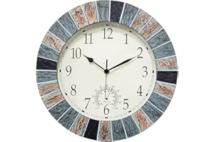 UMEXUS Outdoor Clock with Thermometer, 13 Inch Retro Large Waterproof Wall Clocks Indoor Silent Non-Ticking Battery Operated Weatherproof Decor for Garden Kitchen Bathroom Mother Gift