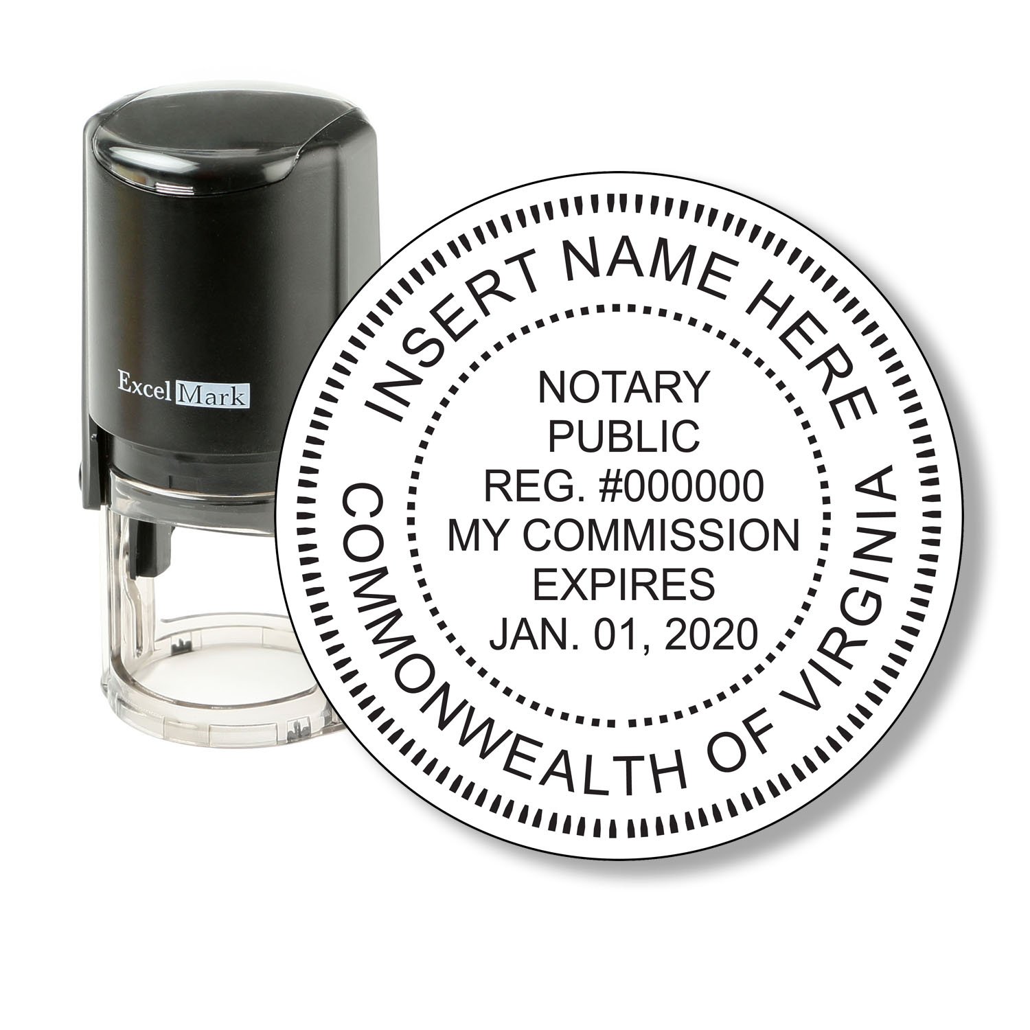 ExcelMark Round Notary Stamp for State of Virginia - Self Inking Stamp