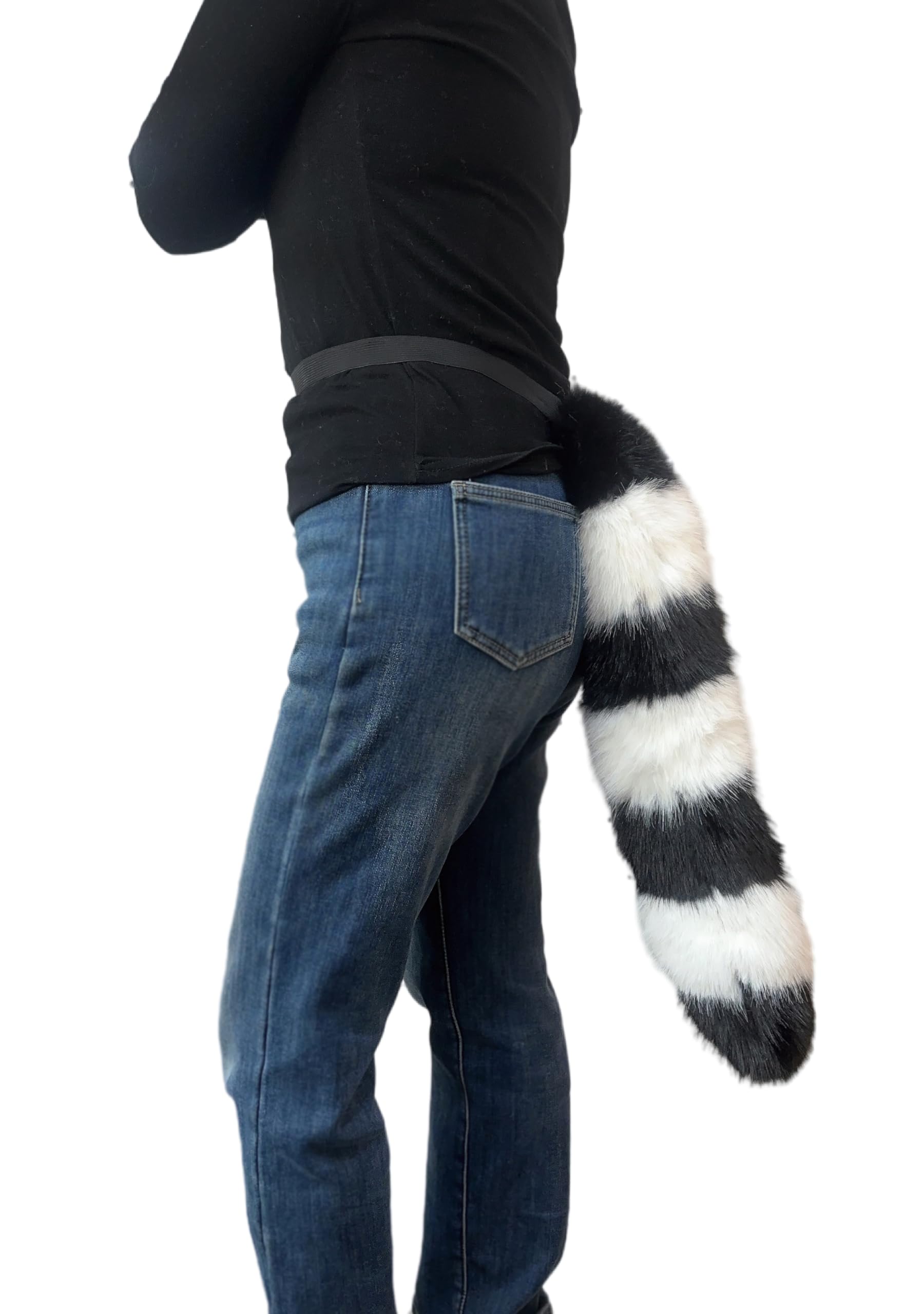 Lina & Lily Adults Faux Fur Fox Wolf Animal Tail Costume Fancy Dress Accessories for Cosplay Halloween Christmas Party (Black & White)