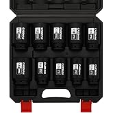 CASOMAN 10PCS 1/2" Drive Deep Spindle Axle Nut Impact Socket Set, 6-Point, Large Socket Set, SAE (1-1/16" to 1-5/8"), CR-MO