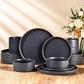 LERATIO Stoneware Dinnerware Sets for 6,18-Piece Matte Plates and Bowls Set | Handmade High Edge Rim Dish Set,Oven &amp; Microwave,Dishwasher Safe,Scratch Resistant-Ashen