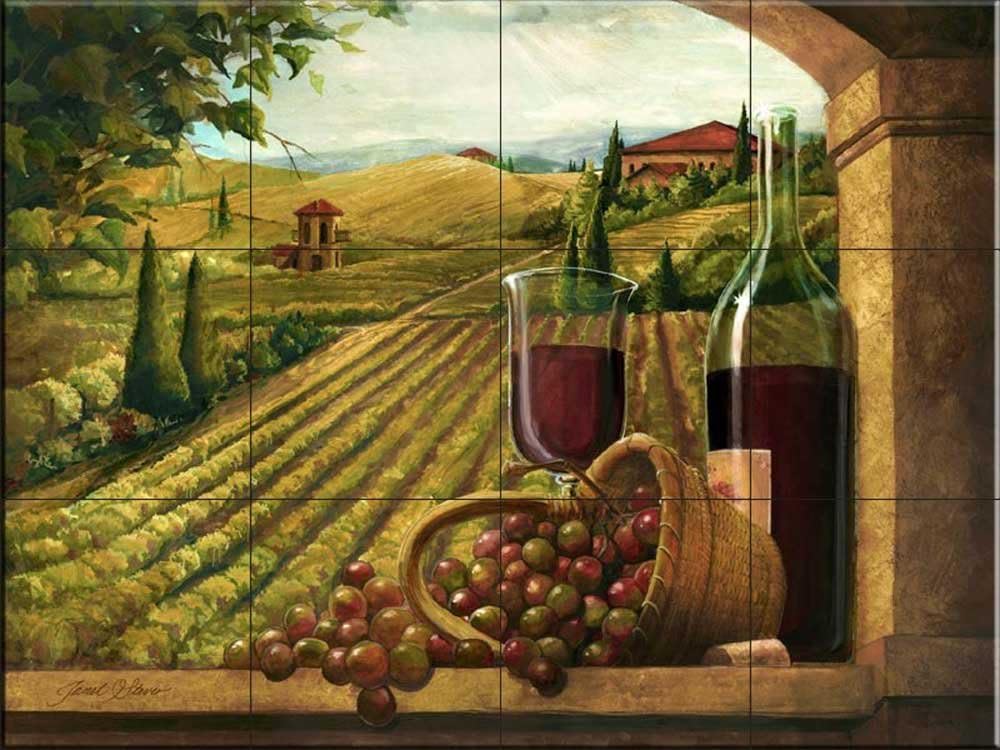 Ceramic Backsplash Tile Mural Tuscany Scene Tuscan Italian Theme Kitchen/Bathroom - Vineyard Window I - Janet Stever