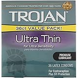TROJAN Ultra Thin Condoms For Ultra Sensitivity, Lubricated Condoms for Men, America’s Number One Condom, 36 Count Value Pack