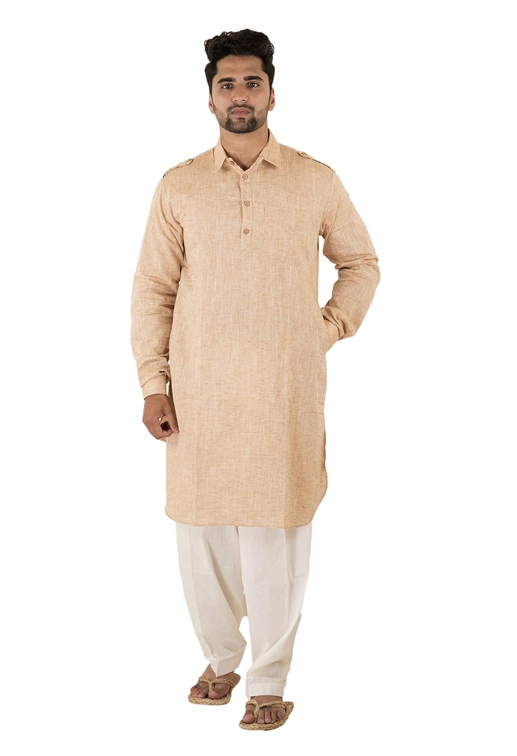 Buy Tribes India Men's Khadi Suit Pathani Kurta(Light Almond) at Amazon.in