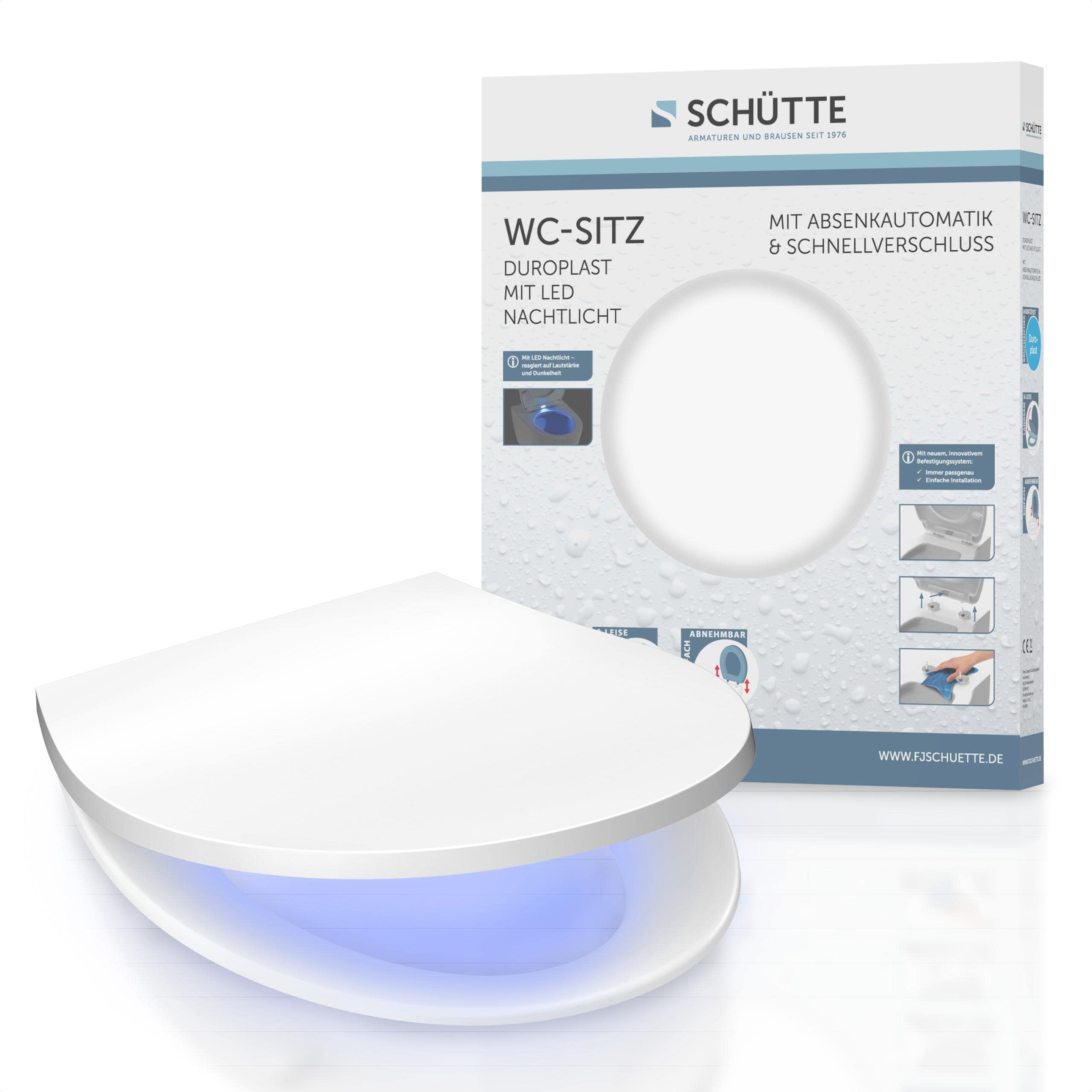 SCHÜTTE Toilet Seat with Soft-Close Mechanism and LED Night Light, Luminous Toilet Lid, Quick Release, Toilet Lid up to 150 kg, Universal Size, White, LED Toilet Seat