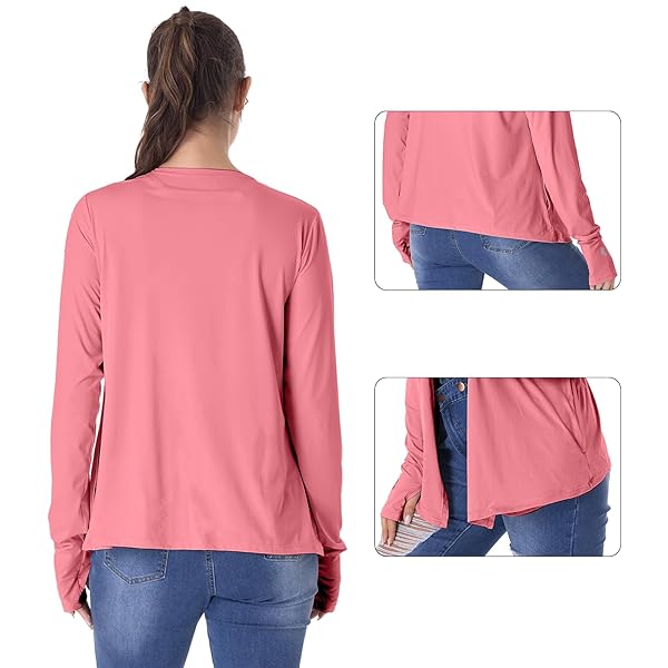 WOMENS LIGHTWEIGHT SUMMER CARDIGAN RASH GUARD UPF 50+ LONG SLEEVE UV SPF COOL SHIRT WITH POCKETS THUMB HOLE
