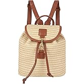 Meyaus Women Small Straw Woven Backpack Flap Drawstring Bucket Bag