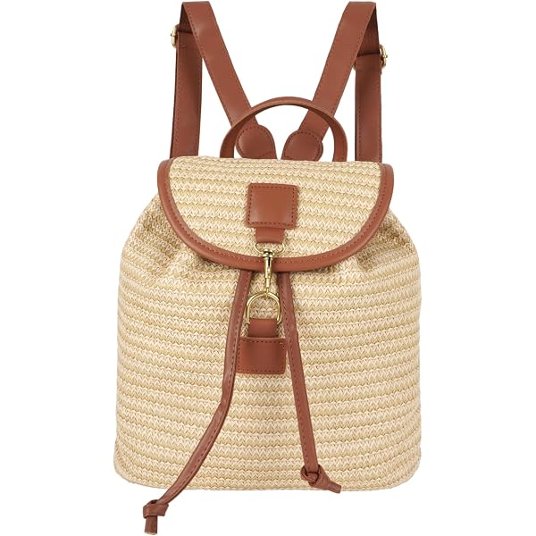 Amazon.com: Women Medium Straw Handmade Woven Backpack Flap  display picture 1