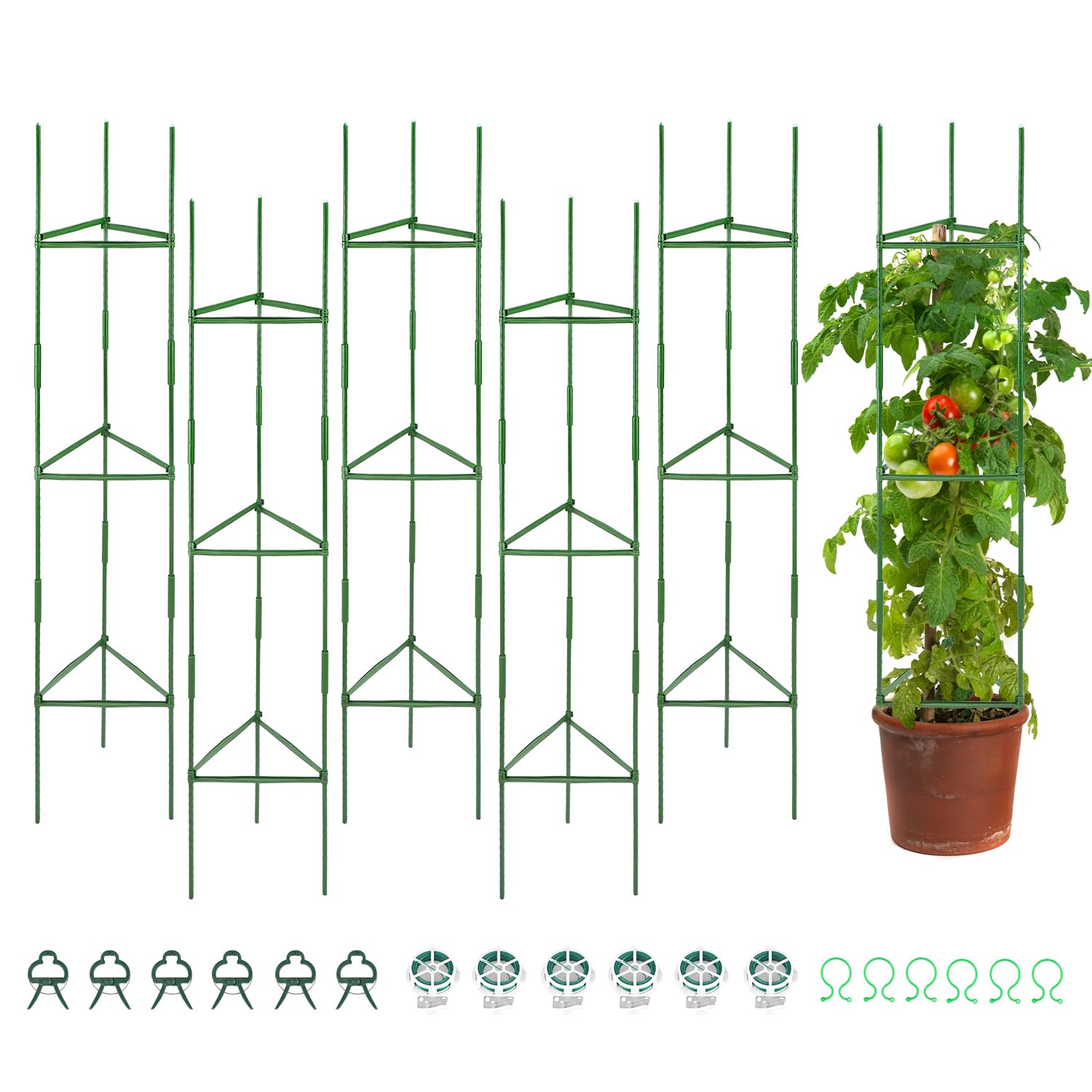 QWORK® 6 Pack Plant Cage Support, 120cm/47'' Climbing Plant Support, Trellis for Climbing Plants, Plant Cages, for Tomato, Flowers