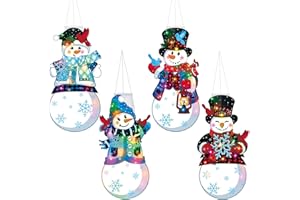 Amyhill 4pcs Christmas Snowman Windsocks Hanging Decoration with LED Lights 40 Inch Winter Wind Socks Flags Waterproof Garden 3D Wind Socks Decorations for Tree Outdoor Yard Xmas Outside Decor