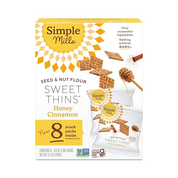 SIMPLE MILLS SNACK PACKS HONEY CINNAMON SEED & NUT FLOUR SWEET THINS, PALEO FRIENDLY & DELICIOUS SWEET THIN COOKIES, GOOD FOR SNACKS, NUTRIENT DENSE, 8 PACK (6.5 OZ PACK OF 1)