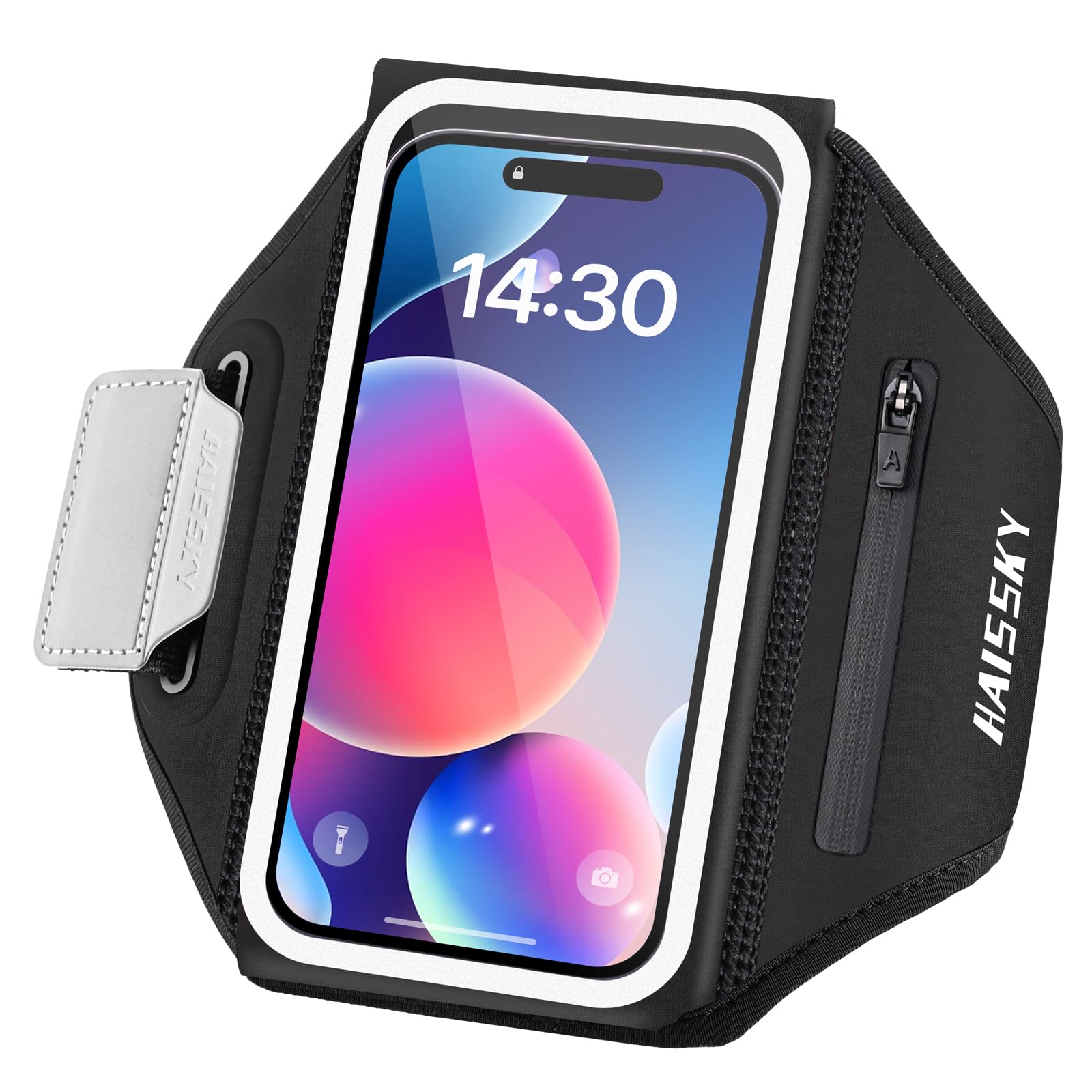 Photo 1 of Running Armband with Earphone Bag Cell Phone Armband for iPhone 16 15 Pro 14 Plus 13 11 XR XS, Galaxy S24/S10 Water Resistant Sports Phone Holder Case & Zipper Slot Car Key Holder for 6.9 inch Phone
